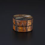 Unskinned Oak Incense Container With Design of Autumn Flowers And Two Insects